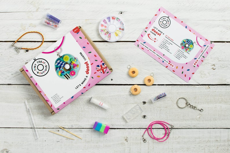 Donut Theme Jewellery Craft Kit. Makes 3 Things: Necklace, Bracelet & Keyring. Kids Craft Kit. Creative Stocking Filler. Jewellery Making. image 2