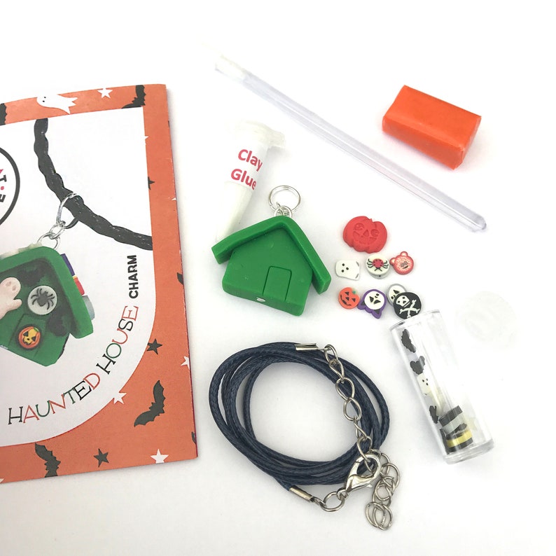 Mini Craft Kit Halloween Haunted House. Clay Charm. Necklace, Keyring or Bracelet. Party Bag Favours Games Ideas. Kids Activities. image 4