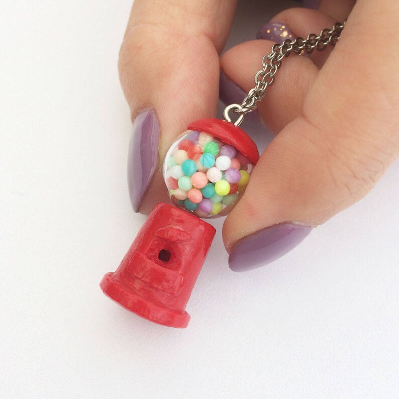 Stocking Filler Sweet Dispenser Gumball Machine Pendant Available on Keyring and Clasp Handmade Candy Dispenser Necklace