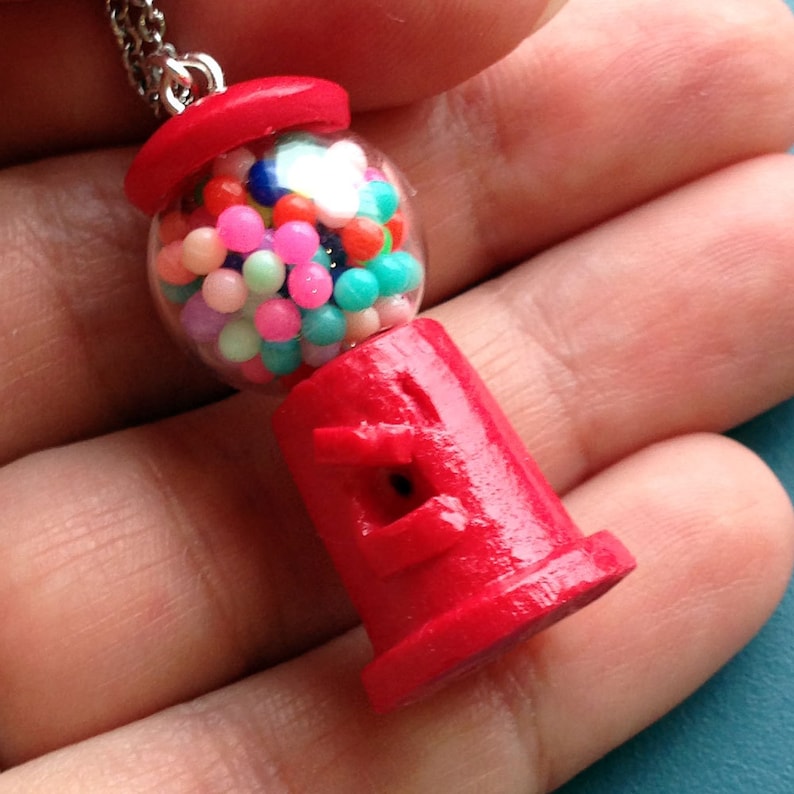 Stocking Filler Sweet Dispenser Gumball Machine Pendant Available on Keyring and Clasp Handmade Candy Dispenser Necklace