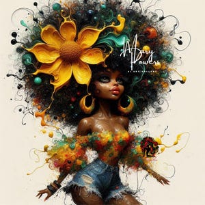 Black Betty Boop Bundle: Vibrant Afrocentric Art Print Bold Artwork with Floral Accents ,Colorful Afro Hair Aesthetic Wall Art