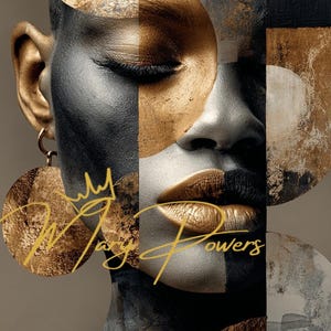 Golden Abstract Afro Art Print – Black Woman Digital Portrait, Modern Texture Wall Art, Metallic Gold & Bronze Download, Luxe Home Decor
