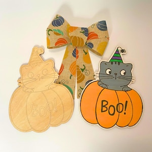 Halloween DIY Paint Kit: Laser Engraved Cat in Pumpkin