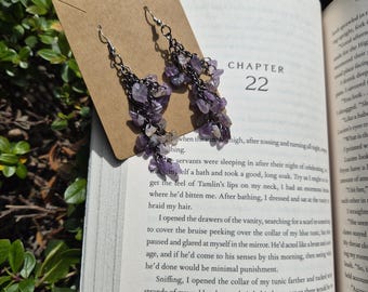 Amethyst Gemstone Dangle Earrings: Heavy, Statement Jewelery