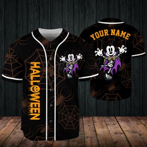 Halloween MK Skeleton Custom Baseball Shirt, Halloween Dis-ney Shirt, Strój postaci z kreskówek, Upiorny prezent sezonowy, Prezent dla fanów Disneya