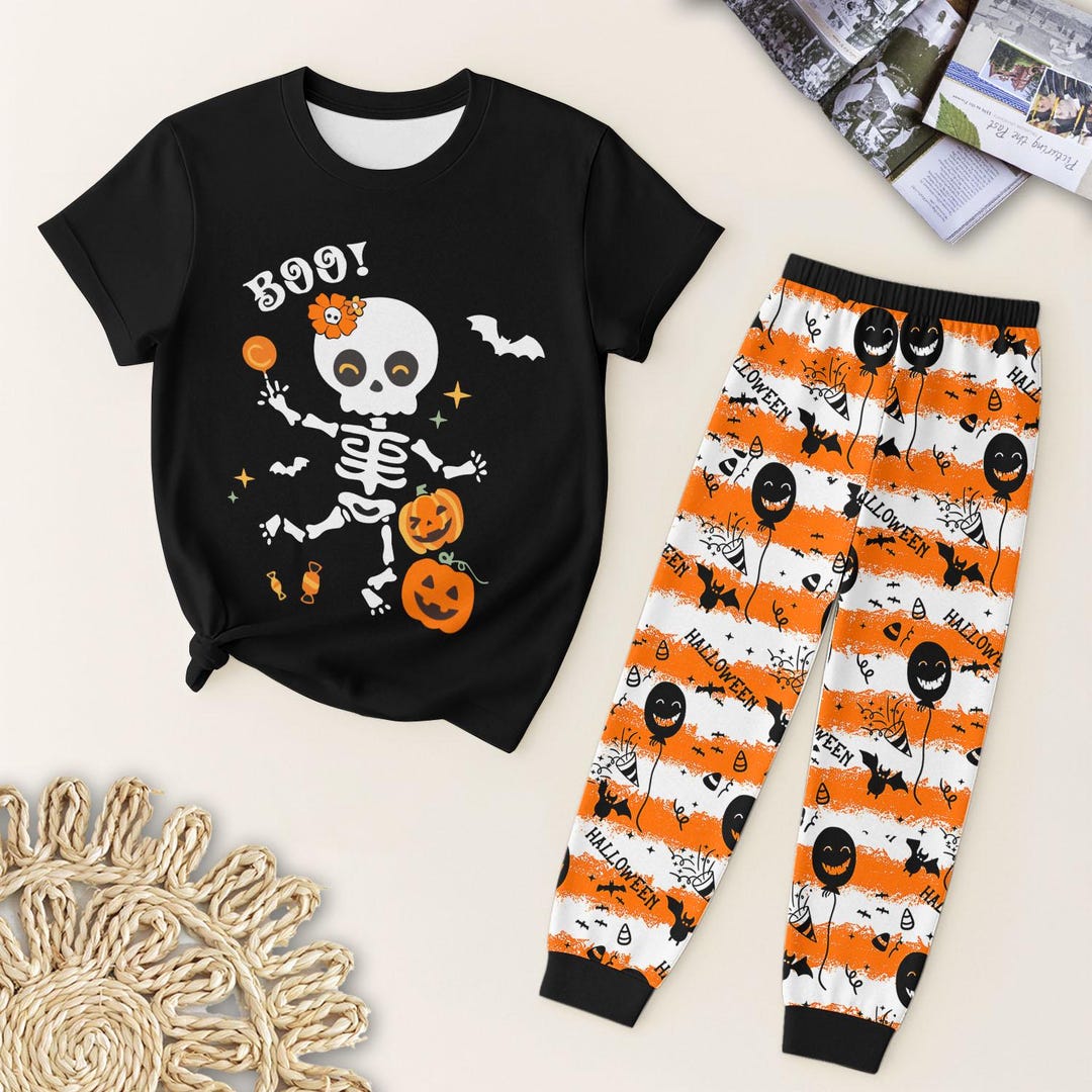 Pyjamas Boo Dancing Skeleton Boo Halloween Pajamas, Cute Boo and Pumpkin T Shirt ...