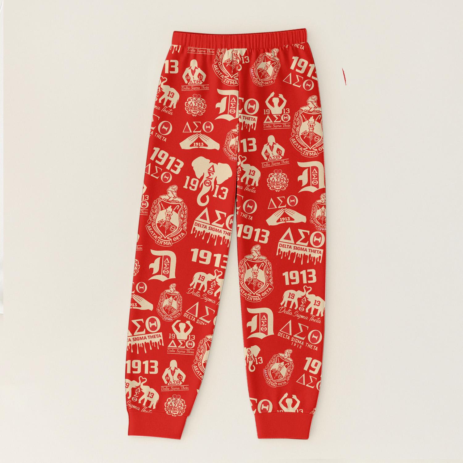DST T-Shirt Pajamas Set, Red Sorority Shirt, Women Set of Pajamas, Greek Life Nightwear