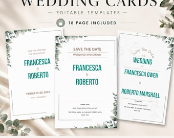 Editable Wedding Cards, Wedding Invitation Template, Save the Date, Edit in Canva, Digital Download