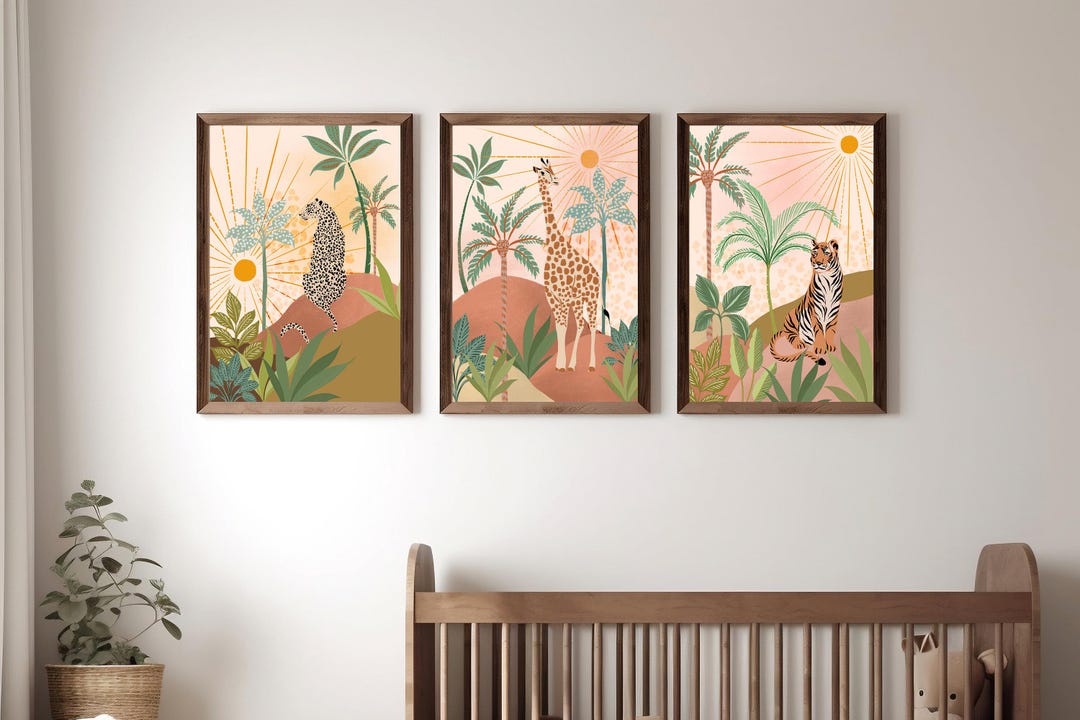 Jungle Nursery Wall Art, Contemporary Print, Tropical Safari Nursery ...
