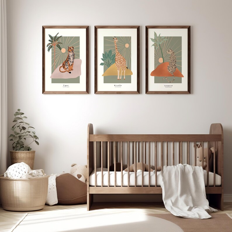 Jungle Nursery Wall Art, Contemporary Print, Tropical Safari Nursery ...