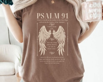 Comfort Colors Psalm 91 Shirt Angel Wings Scripture Faith Christian Tee