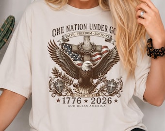 Comfort Colors 250 Years of Freedom Shirt 1776-2026 Patriotic Christian Tee, America Eagle Cross Graphic Shirt, Fourth of July USA Shirt