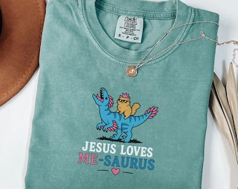 Comfort Colors® Jesus Loves Me Saurus Dinosaur Faith Youth Tee