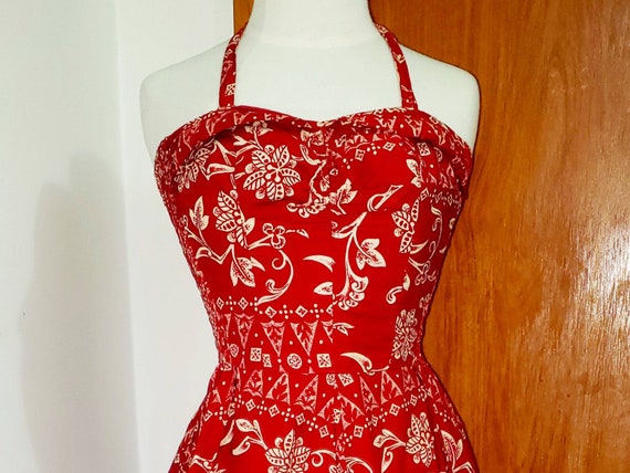 Red 1950's Hawaiian Tiki Halter 50s Rockabilly Dre