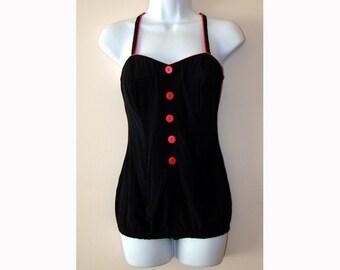 Black Vintage 1950's Catalina Swimsuit Pin Up 50s Bathing Suit