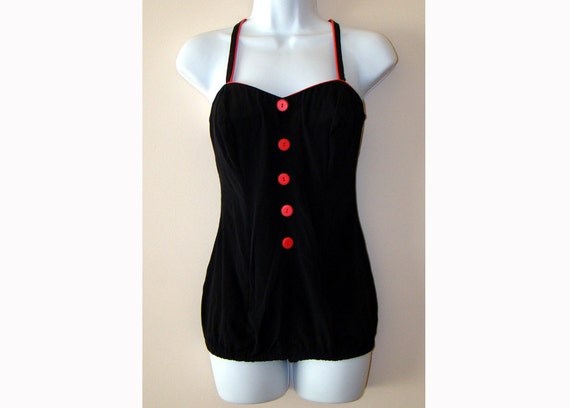 Black 1950's Catalina Swimsuit Pin Up 50s Bathing