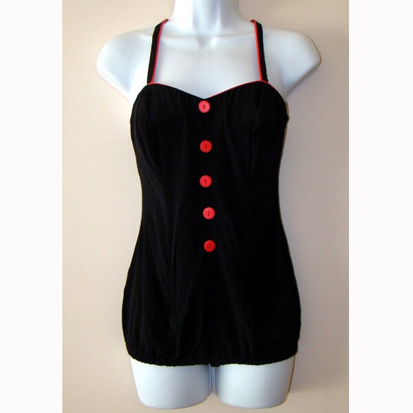 Black Vintage 1950's Catalina Swimsuit Pin Up 50s Bathing Suit