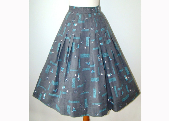 Grey Novelty Print 1950's Skirt