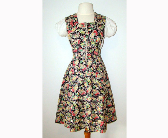 Novelty Print 1940's Pinafore Dress 40s