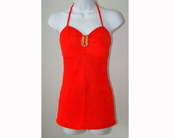 Red 1940's Gantner Glo Swimsuit Bathing Suit 40's