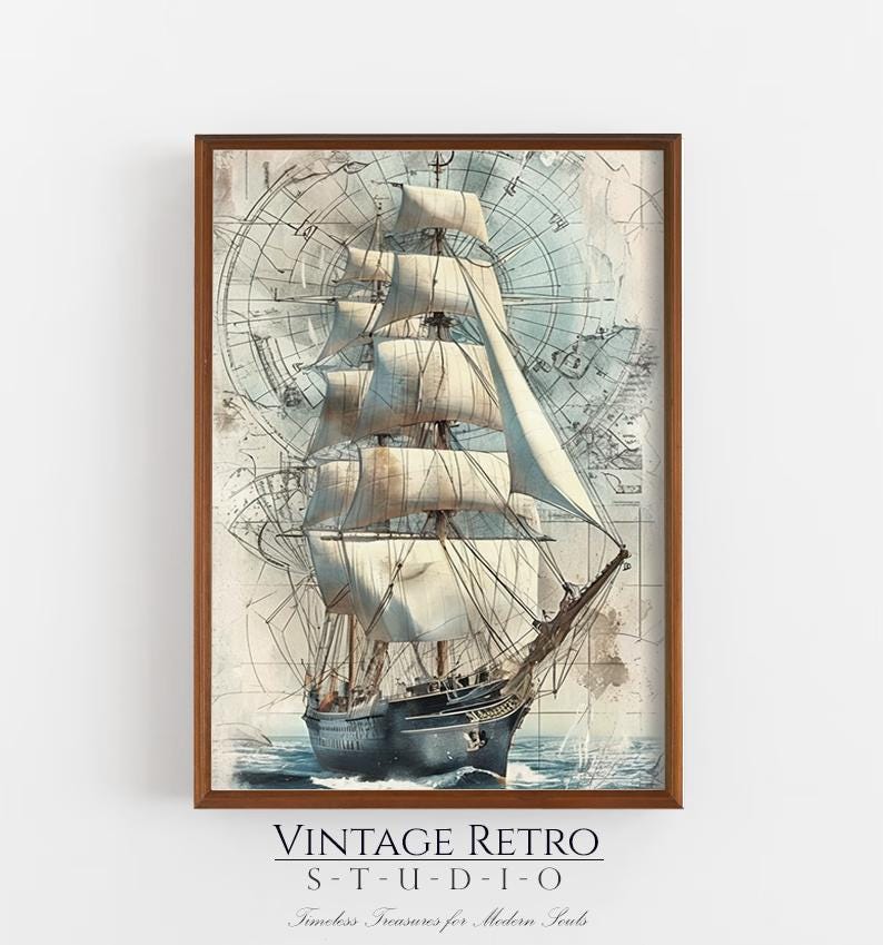 Vintage Ship Oil Style Digital Download Victorian Nautical Decor Galeon ...