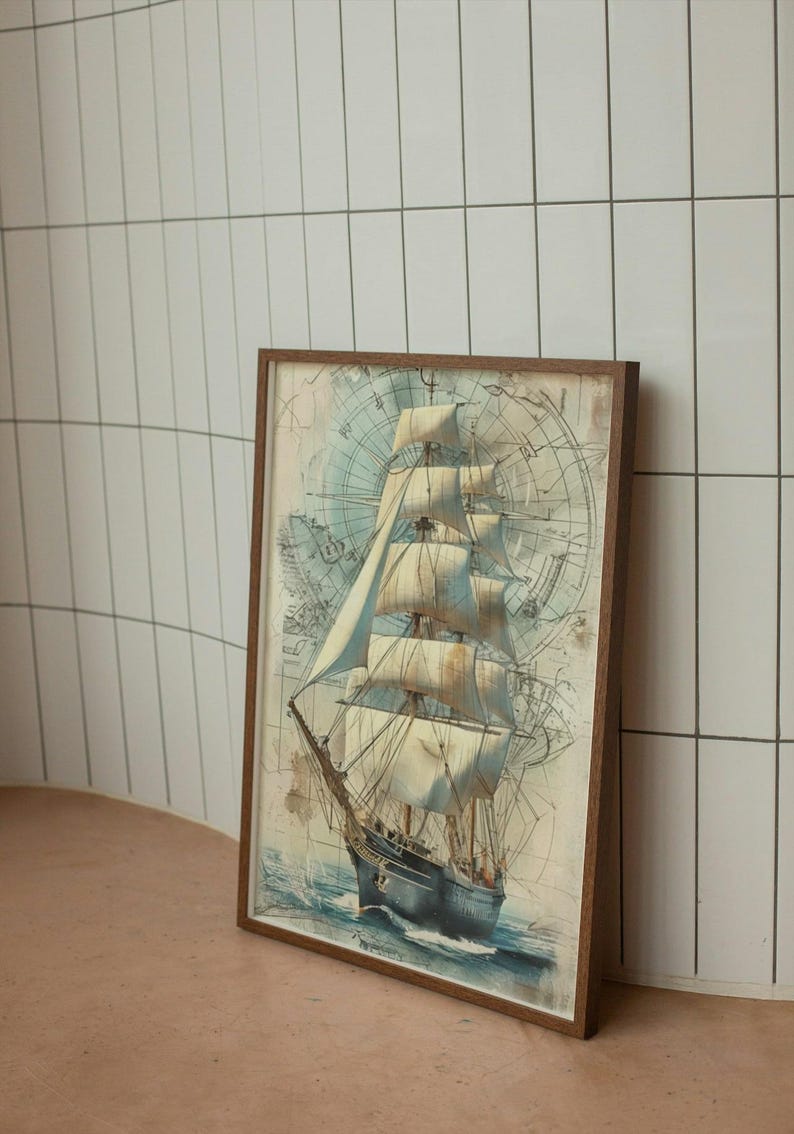 Vintage Ship Oil Style Digital Download Victorian Nautical Decor Galeon ...