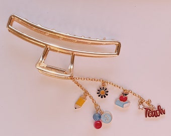 Teacher Claw Clip - Back to School Gift, Educator Appreciation, Custom Name Hair Clip - Happy Hair Clip