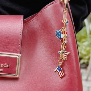 Fourth of July Bag Charm – USA Keychain – Patriotic Red White and Blue Accessory – American Flag Purse Charm – Handmade Gift