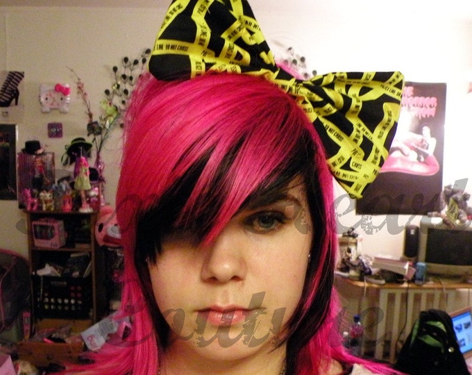 Caution Tape Fabric Hair Bow Headband Lady Gaga Etsy