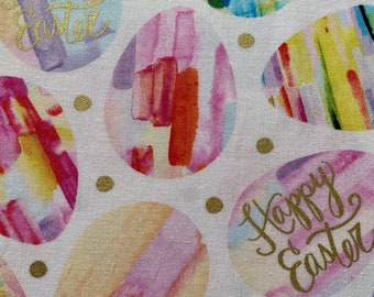 FABRIC DESTASH - Happy Easter - Easter Eggs. 1 yard x 42 ins wide