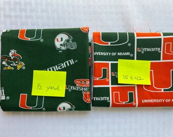 Fabric Destash -  University of Miami, UM, The U, Miami, Squares  - See Picture for Measurements - Ready to Ship