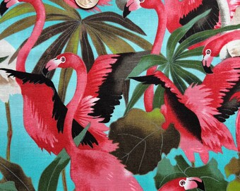 Fabric Destash - Flamingoes - Pink Flamingos, White Flamingoes - 27 x 42 - Ready to Ship