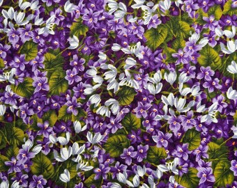 Fabric Destash -  Purple and White Floral - 1 1/2 yards - Ready to Ship