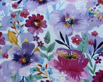 Fabric Destash -  Shades of Purple Floral - 1 yard - Ready to Ship