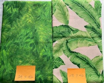 Fabric Destash - 2 Piece Green Leaf and Green Fabric Bundle - See picture for measurements  - Ready To Ship