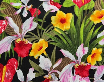 Fabric Destash -  Orchids, Lilies, Anthuriums, Flowers - 1 Yard - Ready to Ship