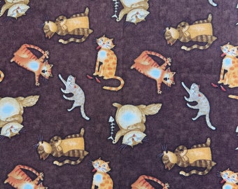 Fabric Destash -  Cats, Debbie Mumm - 30x42-  Ready To Ship