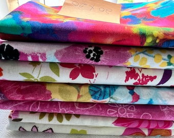 Fabric Destash -  7 Piece Assorted Floral Bundle - See Picture for actual measurements - Ready to Ship