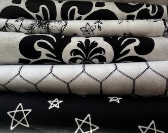 Fabric Destash -  Black and White Fabric Bundle - See Picture for actual measurements - Ready to Ship