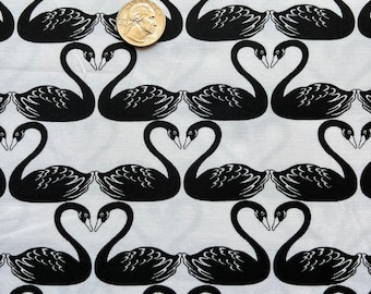 Fabric Destash -  Black Swans, Swans, Birds, Black and White - 1 Yard - Ready to Ship