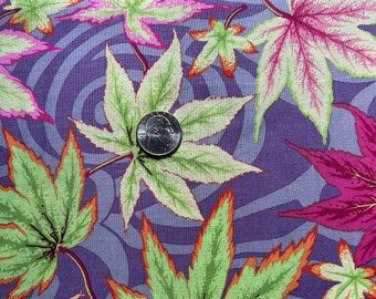 Fabric Destash -  Fall Colored leaves on purple background - 1 yard - Ready to Ship