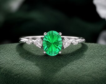 Oval cut Tsavorite Lab. garnet engagement ring Vintage Tsavorite Ring Art Deco green gemstone ring Promise Ring gift for her