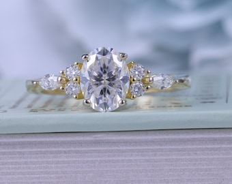 Oval cut IGI Diamond Engagement Women&#39;s Ring Vintage Moissanite Ring Dainty Gold Ring Bridal Ring for her Anniversary Gift for Her size 5-10