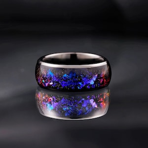 ギャラクシーオリオン星雲リング 8mm タングステン 宇宙リング 隕石リング メンズ アレキサンドライト カップル 結婚指輪 幅広リング プロミスリング 彼用