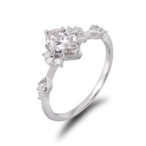 Art Deco Colorless Marquise Cut Moissanite Ring, Vintage Marquise Engagement Ring, Anniversary Gift for Her, Bridal Ring，wedding ring