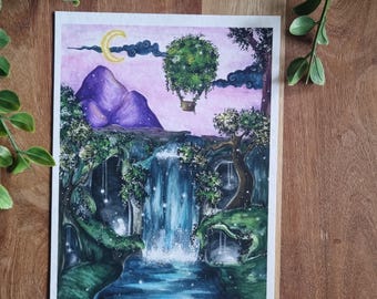 Giclée Fine Art Print „Childhood“, whimsical Aquarell Traumlandschaft