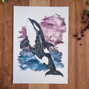 Watercolor Art Print Orca - whimsical wildlife Illustration