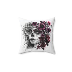 Sugar Skull Floral Pillow, Sugar Skull art, Beautiful floral art, Sugar Skull