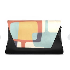 Mid Century Clutch Handbag - Retro Vegan Leather 1950s 1960s Style Clutch Purse- MCM Purse
