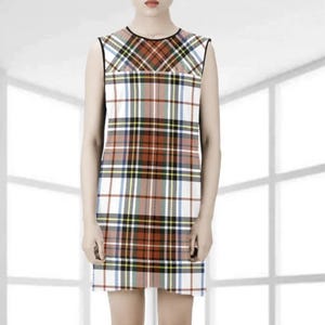 1960s Tartan Plaid Shift Dress -Groovy Red, Green, Blue, Yellow, and Black Plaid Mid Mod Mini Dress, 1960 MCM Geo Design Sleeveless Dress
